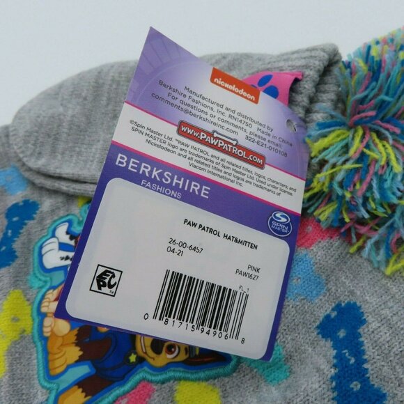 Paw Patrol Toddler Girls 2T-5T Patch Pom Pom Hat Mittens Nickelodeon Winter NEW - Picture 4 of 6